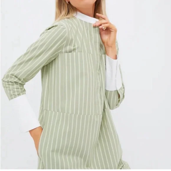 Tuckernuck Pomander Place Rohan Shirt Dress Green Striped Long Sleeves Pockets - Picture 2 of 16